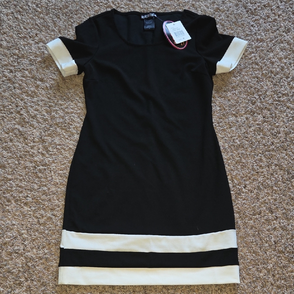 paper doll Black Mini Dress with White Trim
